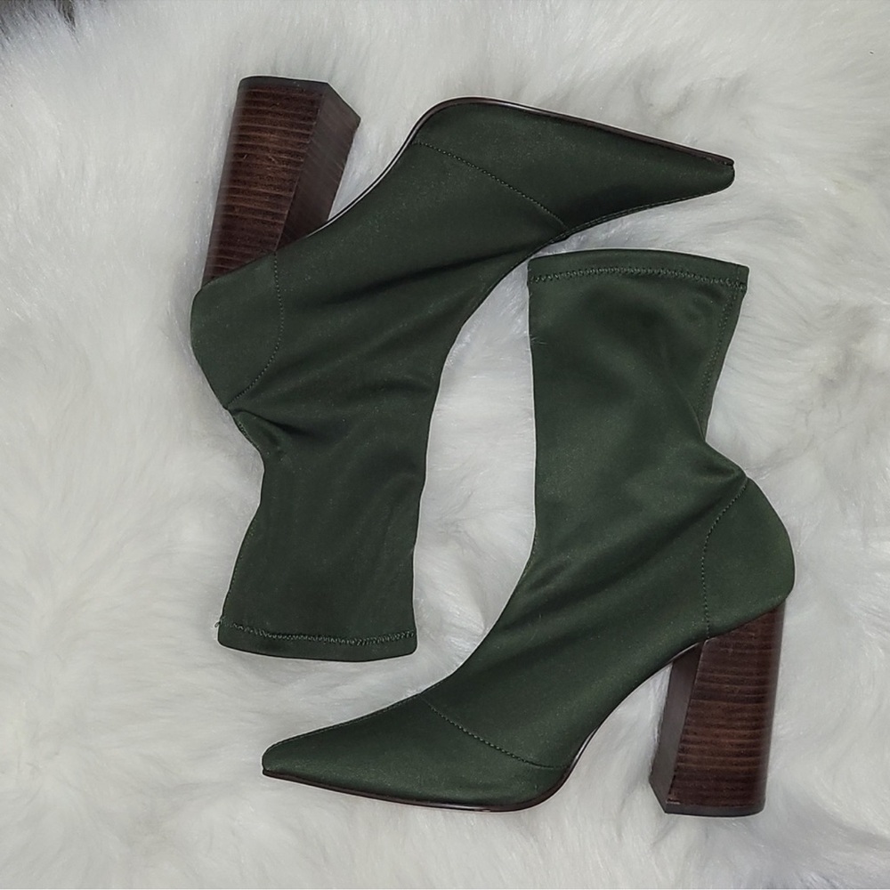 Steve Madden Green Heeled Boots with Wooden Block Heels